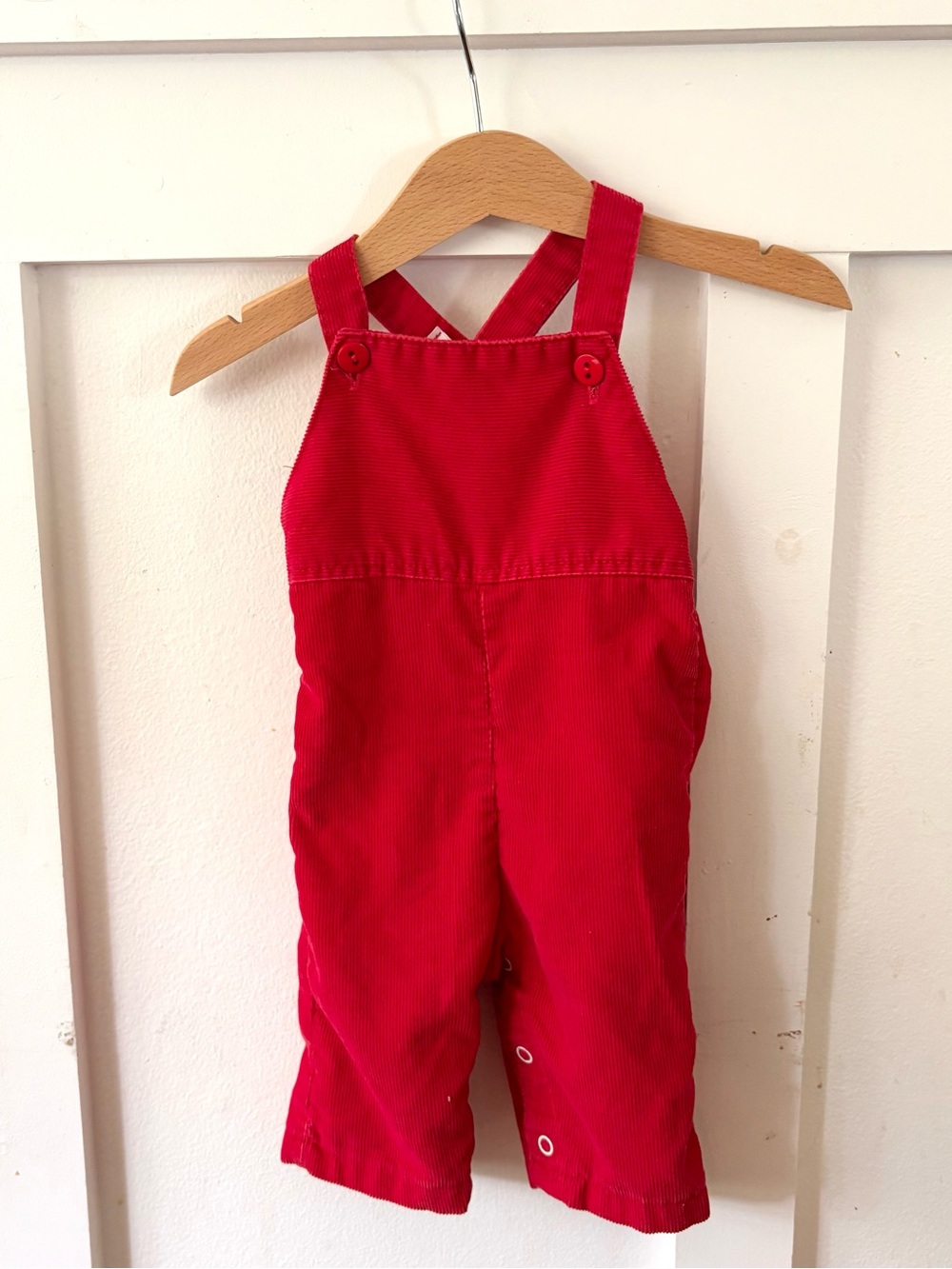Vintage red corduroy baby overalls